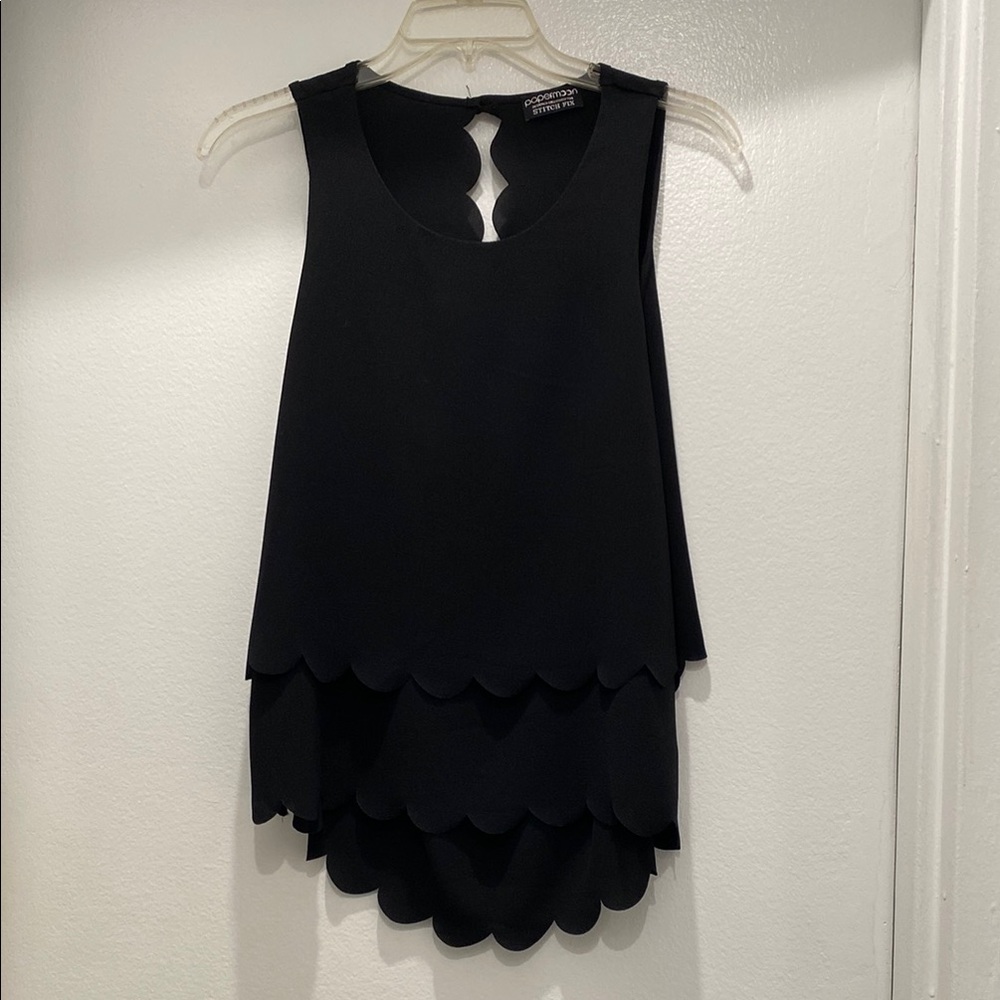 Black Scalloped Hem Women's Top